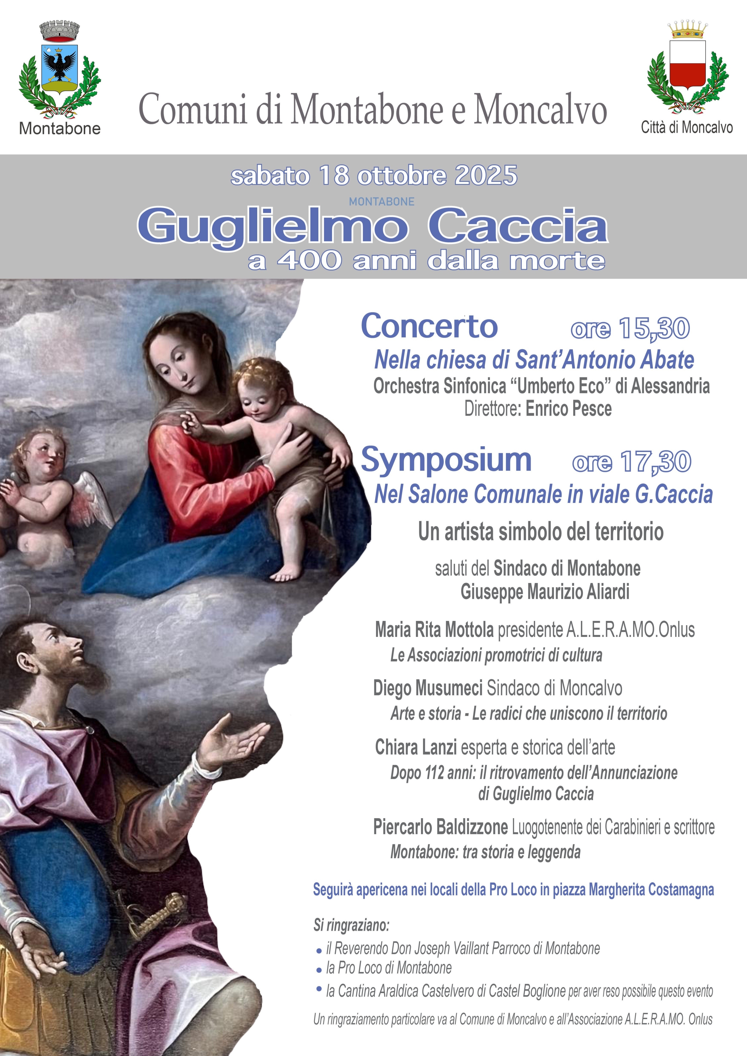 Sabato 18 ottobre 2025 Evento dedicato al pittore Guglielmo Caccia a 400 anni dalla morte